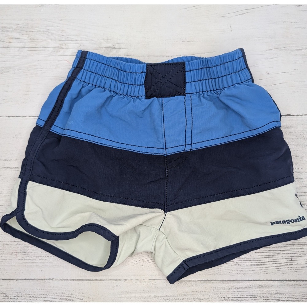 Patagonia Toddler Baggies Shorts 3T Blue Color Block Recycled Nylon Swim Trunks